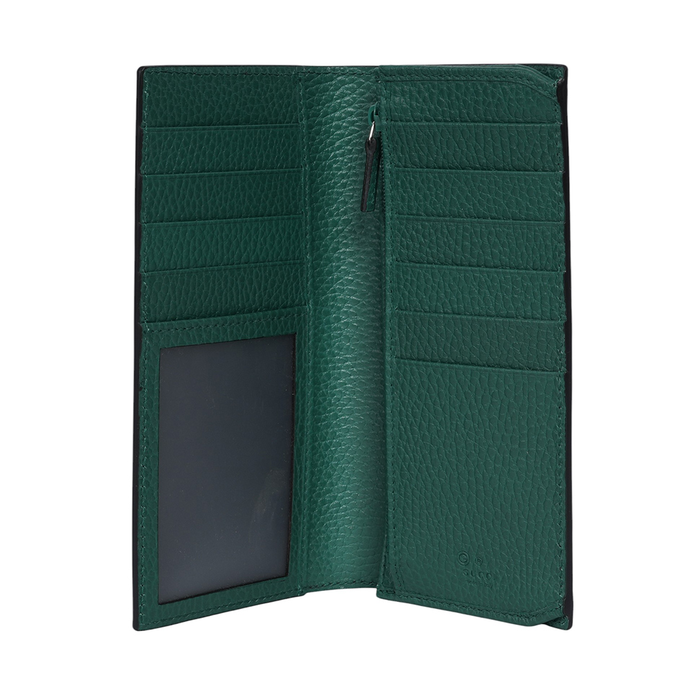 GUCCI 金屬縫線雙G Logo 牛皮雙色二折長夾/黑色/綠色, , large
