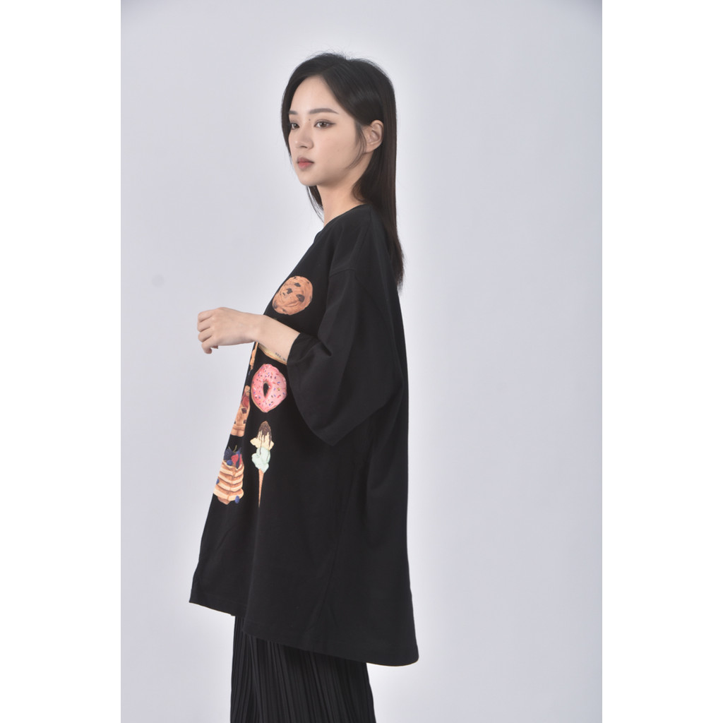 (L) 質感甜點黑色長袖上衣二手衣, , large