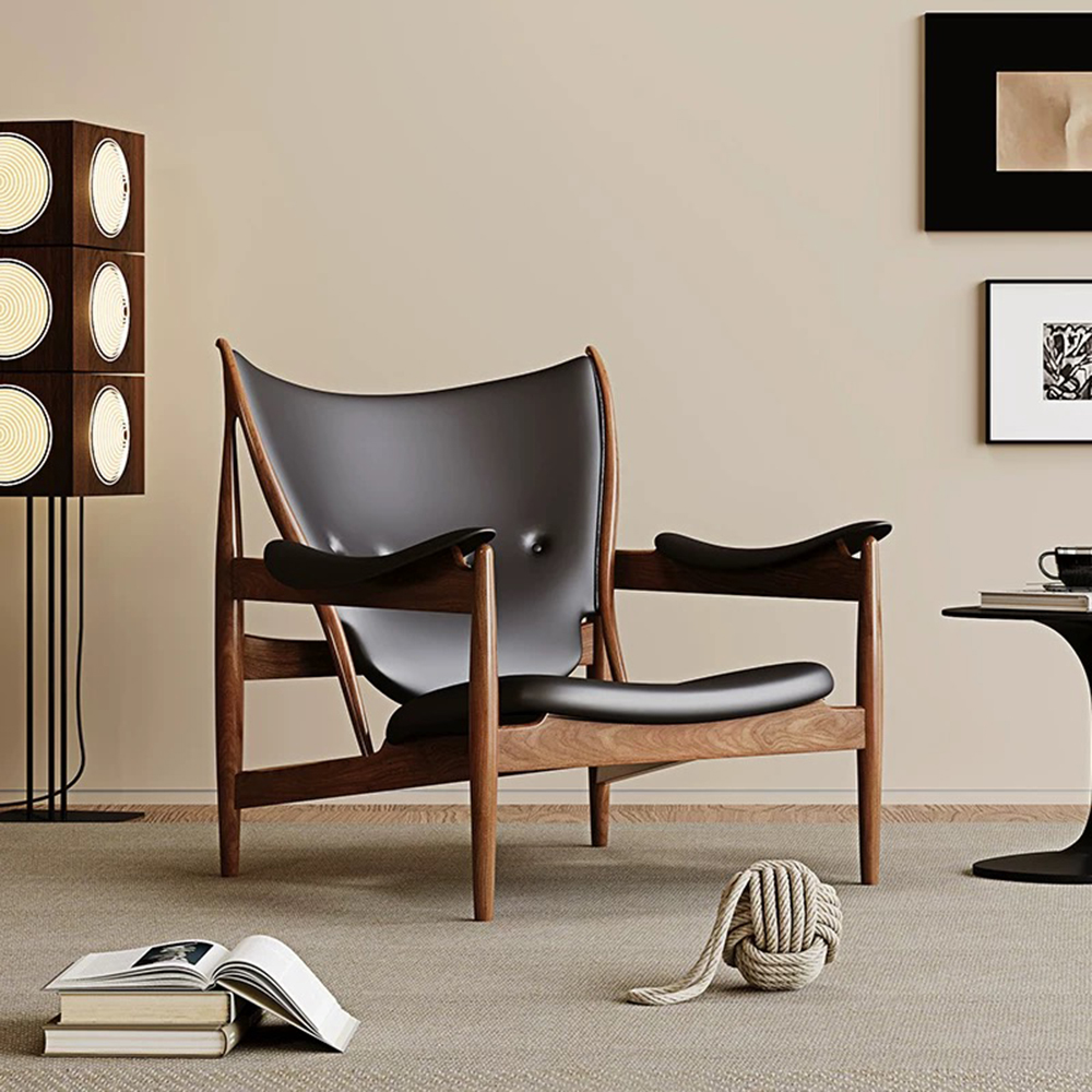 北美黑胡桃木酋長椅黑胡桃木真皮黑色, , large