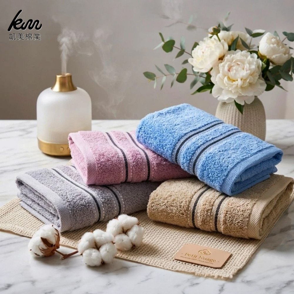 凱美棉業｜12入組 MIT台灣製 16兩純棉歐色緞面雙黑線條童巾, , large