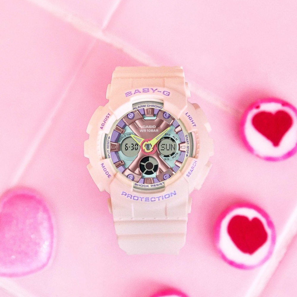 CASIO 卡西歐 BABY-G 柔美粉彩 可愛休閒雙顯手錶-粉紫 BA-130PM-4A, , large