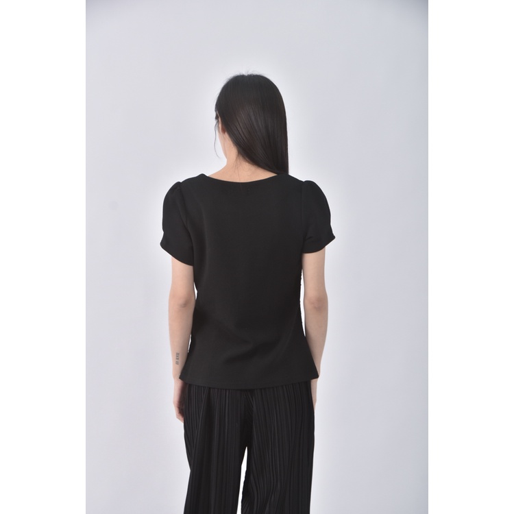 (S) eyescream質感圓領黑色短袖上衣二手衣, , large