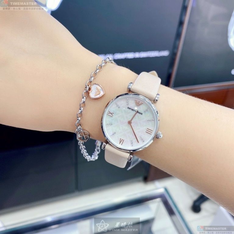 [星晴錶業]ARMANI手錶,32mm,AR00041白色貝母錶面銀錶殼粉紅真皮皮革錶帶款, , large