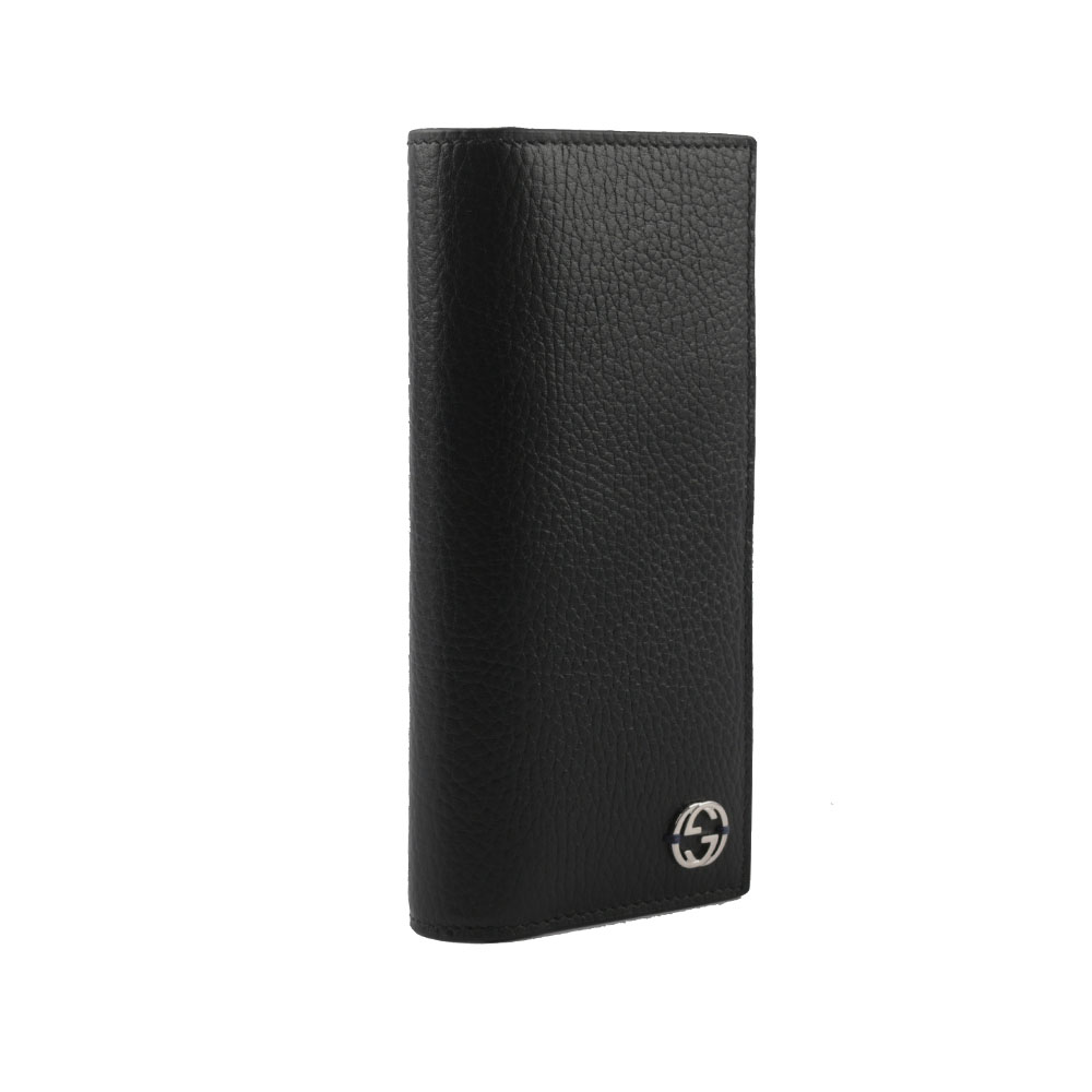 GUCCI 金屬縫線雙G Logo 牛皮雙色二折長夾/黑色/藍色, , large