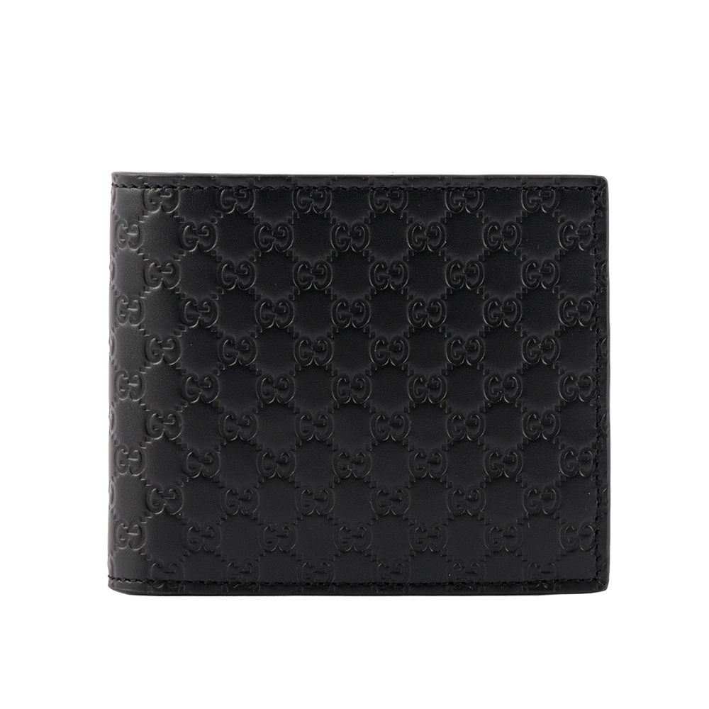 GUCCI Guccissima 壓印牛皮對開零錢袋短夾/黑色, , large