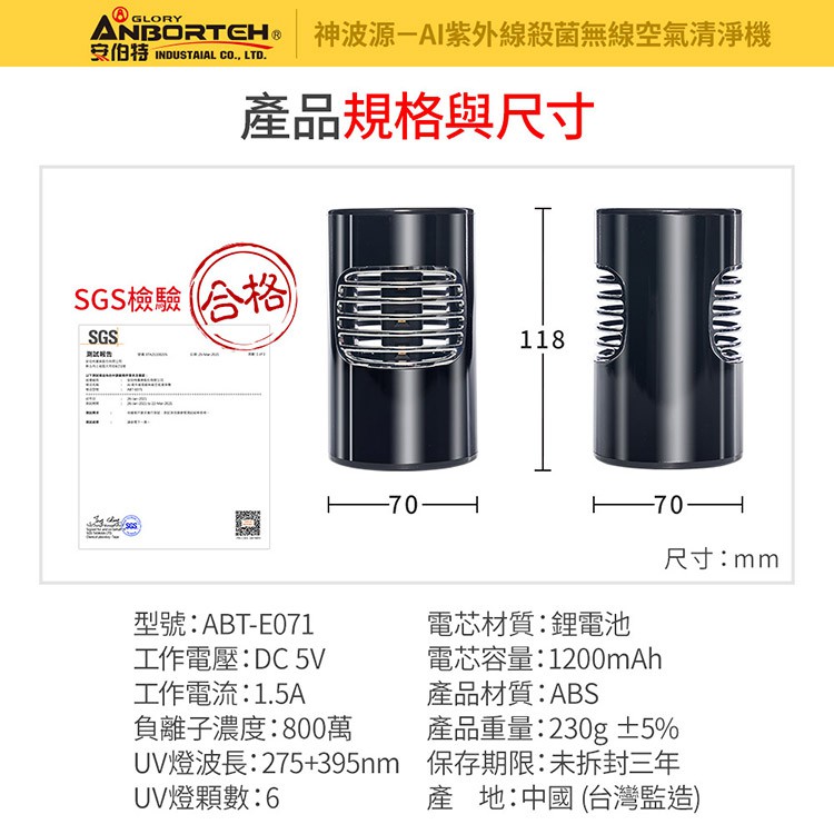 【安伯特】神波源 AI紫外線殺菌 車用空氣清淨機 R3D197, , large