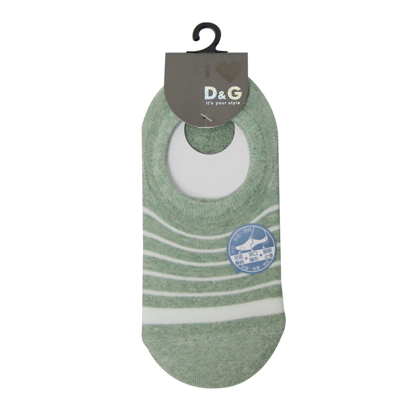 DG條紋足底圈絨隱形女襪, 灰綠色, large