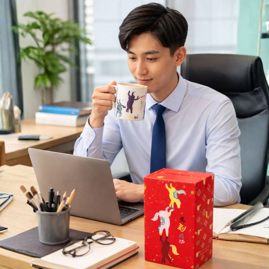 【食在美好】馬到成功咖啡禮盒 傑作陶藝馬克杯300ml＋GABA好心情濾掛咖啡3入 馬年開運首選, , large