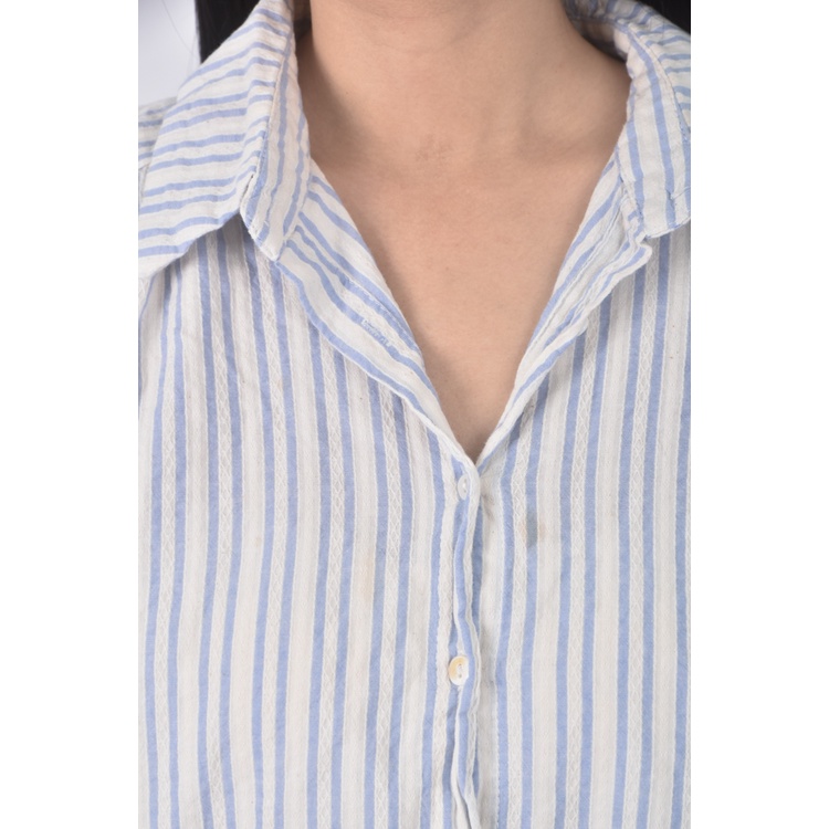 (S) 質感條紋藍色短袖上衣二手衣, , large