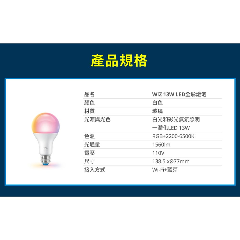 Wi-Fi BLE 100W A77 E27 922-65 RGB, , large