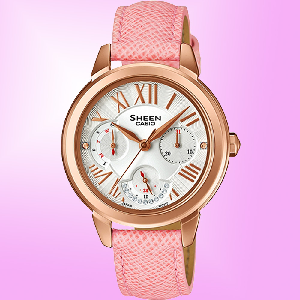CASIO 卡西歐 SHEEN粉紅玫瑰女錶 SHE-3059PGL-7A, , large