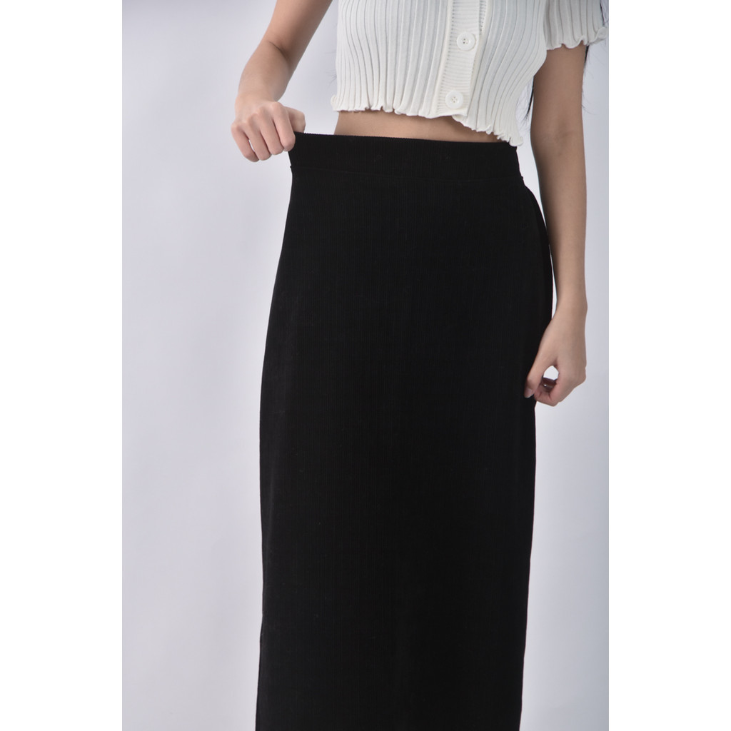 (M) refresh燈芯絨黑色長裙二手衣, , large