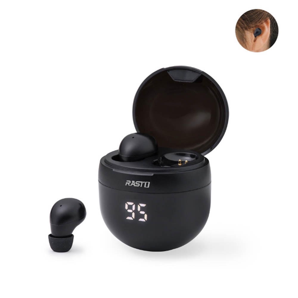 RASTO RS61 Obsidian Bluetooth Headset – Small ear piercing only, LED battery display, Bluetooth 5.3, , large