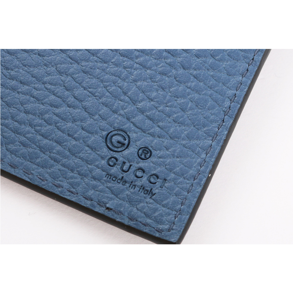 GUCCI 金屬縫線雙G Logo牛皮雙色6卡短夾/黑色/藍色, , large