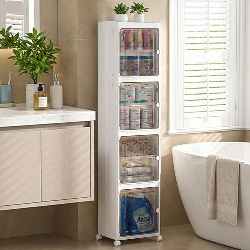 【AOTTO】32面寬開門附輪夾縫折四層疊收納櫃(AC-032), , large