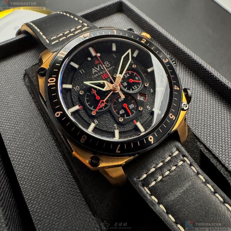 [星晴錶業]新品牌手錶,44mm,AV52662黑色錶面玫瑰金錶殼深黑色真皮皮革錶帶款, , large