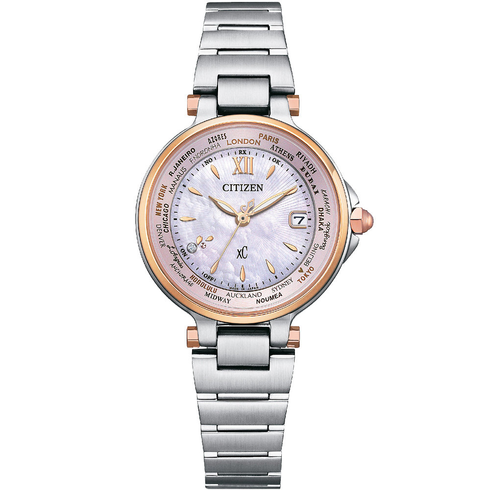 CITIZEN 星辰 XC 心蕊 光動能電波萬年曆女錶-29mm EC1011-62W, , large