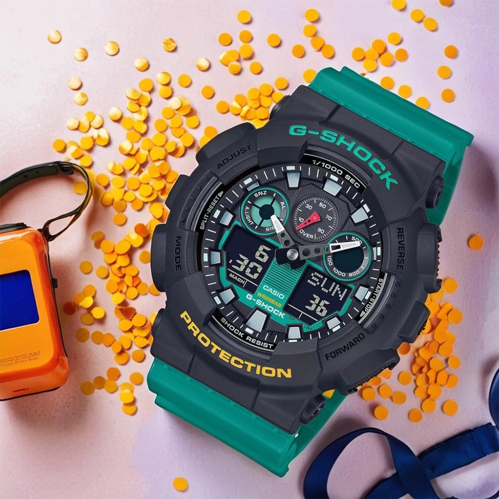 CASIO 卡西歐 G-SHOCK 復古錄音帶系列 雙顯手錶 GA-100MT-1A3, , large
