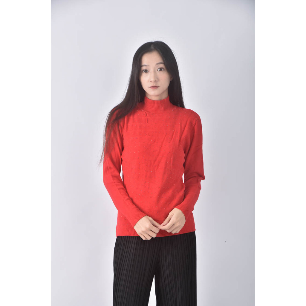 (S) 圓鑽紅色長袖上衣二手衣