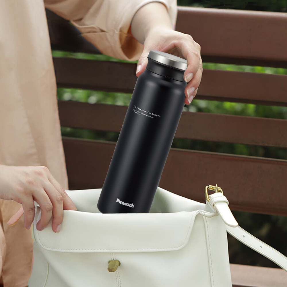 【日本孔雀Peacock】商務休閒不鏽鋼保冷保溫杯800ML(防燙杯口設計)-原鋼色, 原鋼色, large