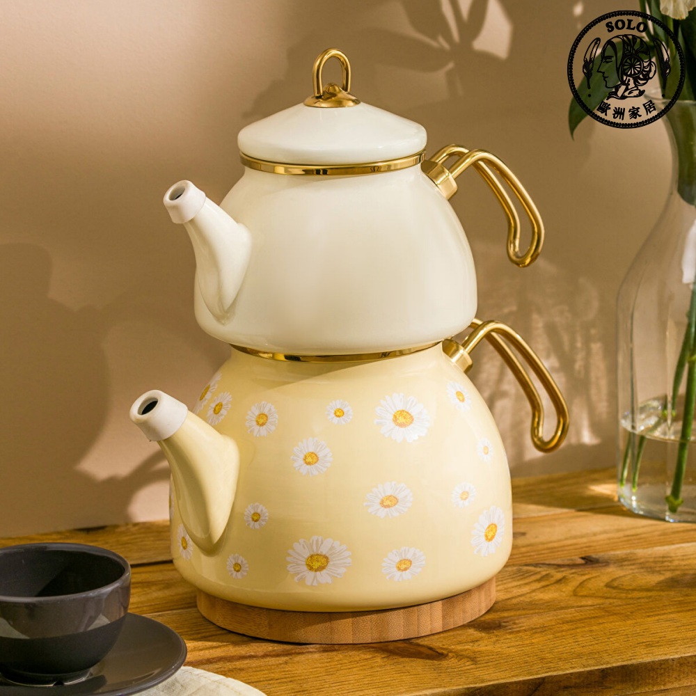 【SOLO Vintage】LCW Home 鄉村雛菊 Enamel Kettle Sub Teapot Set Made in Turkey 1.1L + 2.3L, , large