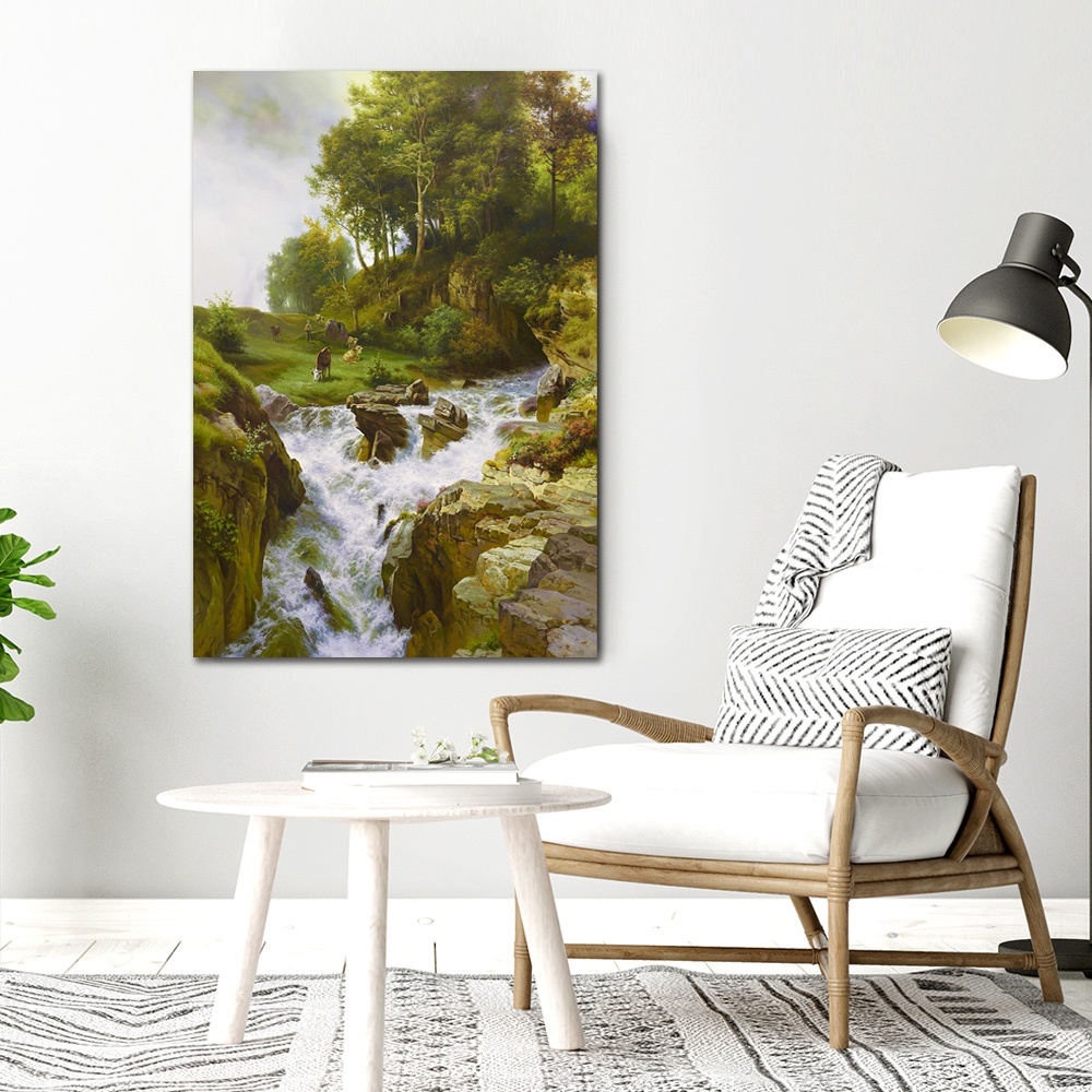 【御畫房】山谷飛瀑之二 國家一級畫師手繪油畫60×90cm(VF-108), , large