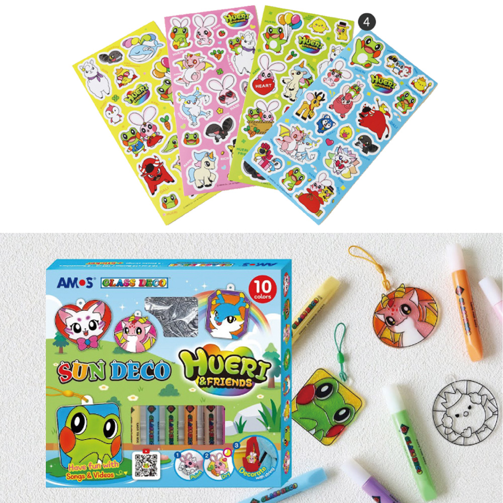 【韓國AMOS】10色HUERI&FRIENDS 模型版DIY玻璃彩繪組, , large