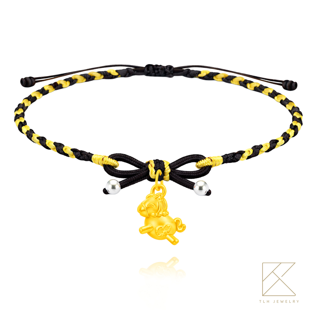 【TLH】黃金墜編織蝴蝶結手繩 純金999 喵守財 &times; 馬上有錢 約重0.07錢&plusmn;0.02 隨機贈送馬年御守 (馬年 過年 送禮), , large