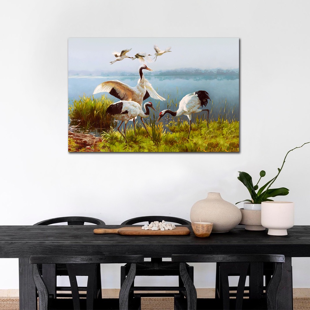 【御畫房】鶴舞 國家一級畫師手繪油畫60×90cm(VF-13), , large