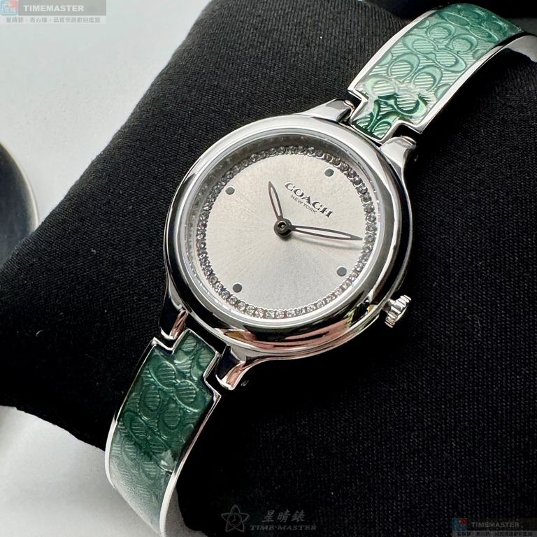 [星晴錶業]COACH手錶,26mm,CH00221銀白色錶面銀錶殼綠精鋼錶帶款, , large
