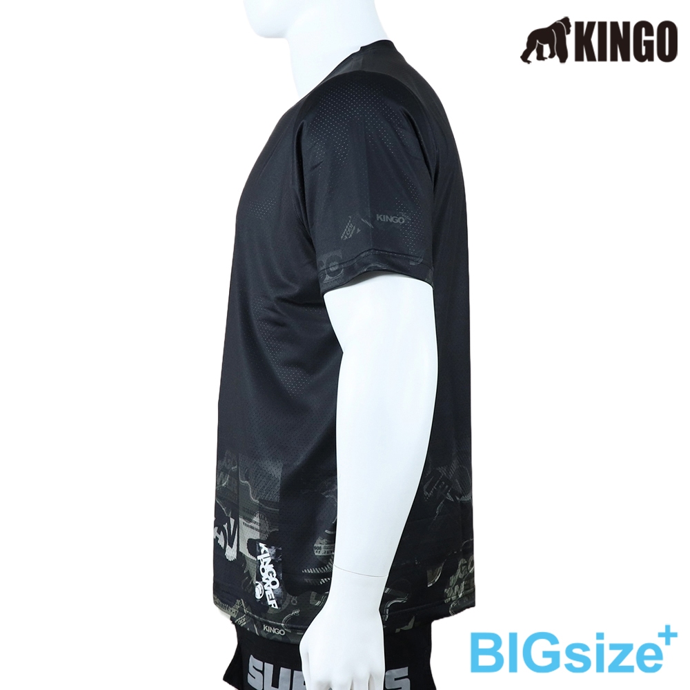 KINGO-大尺碼-排汗 圓領T-黑-413608, , large