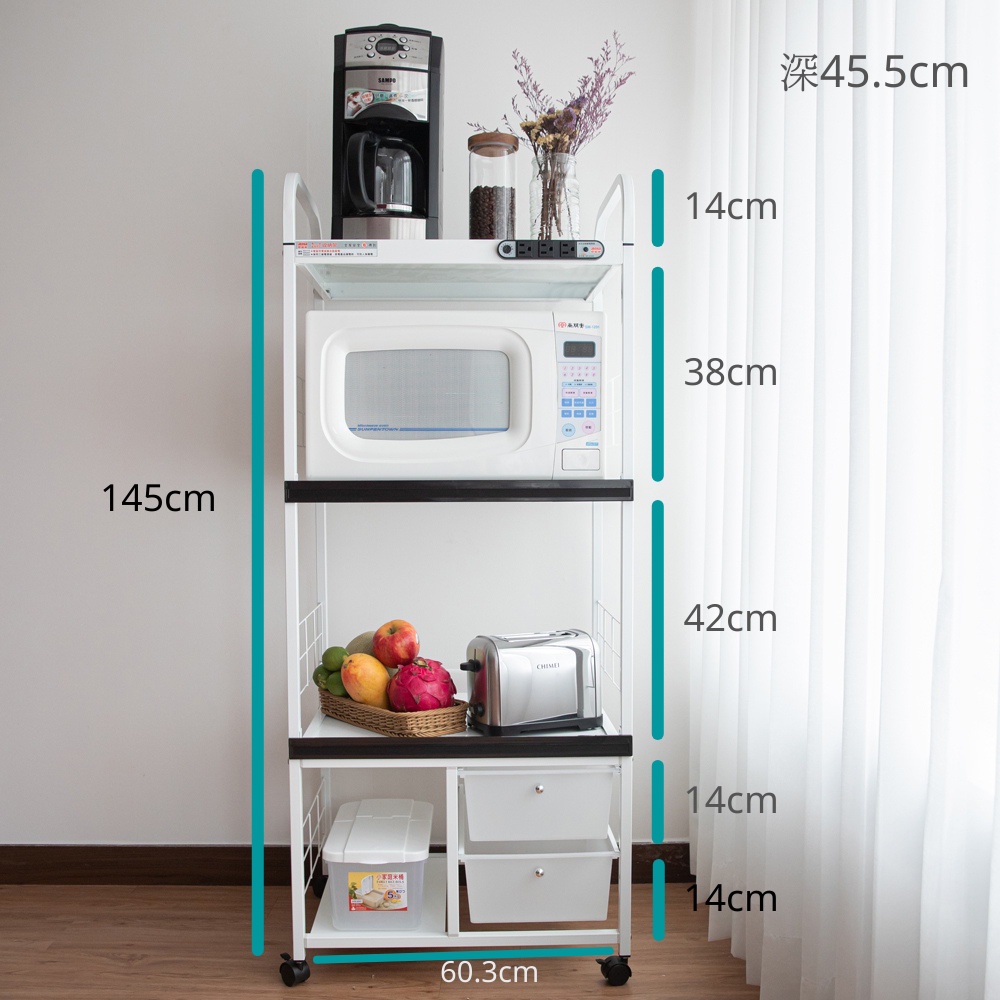 2pull-out panel, 2 drawers,4-tier rice bucket storage rack, , large