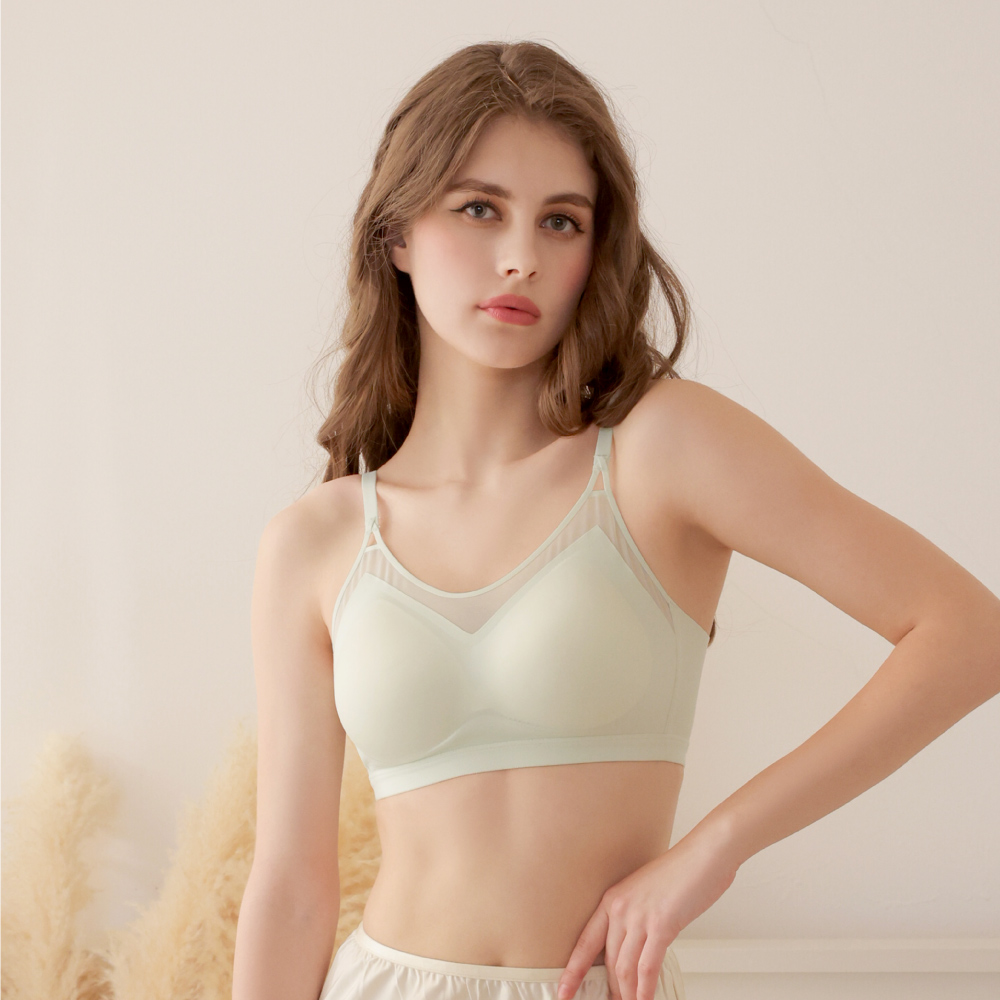 【伊柔EVEROY】偷心視角 無痕裸感無鋼圈內衣 M-2XL｜網紗微性感 W033-81 薄荷綠, , large