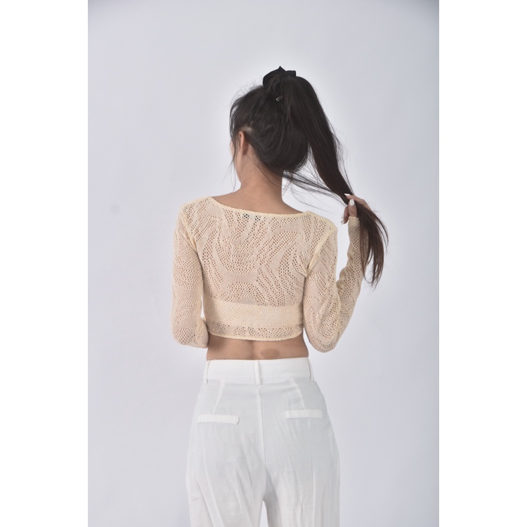 (S) 【安于晴Charlene私服】bershka質感修身短版針織V領杏色長袖上衣二手衣, , large