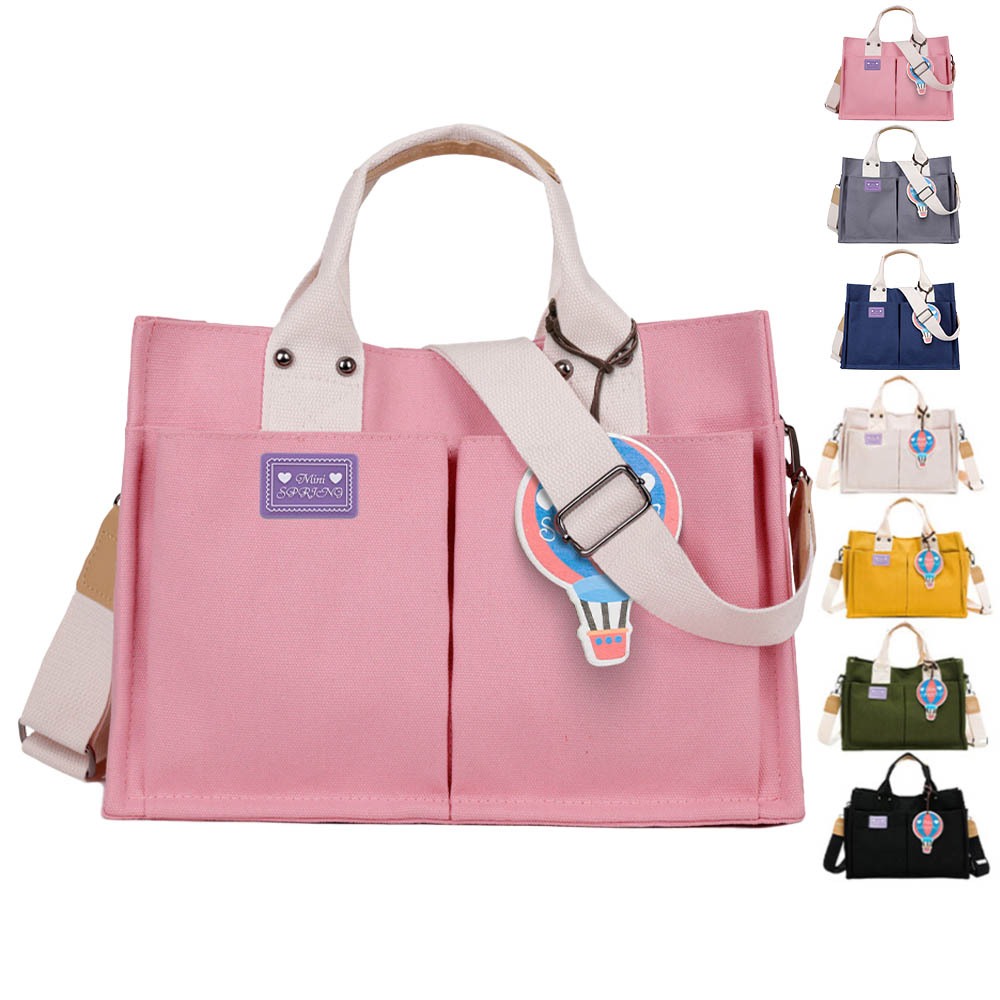 SPRING-日式簡約文青帆布大方包手提包斜背包-多色, , large