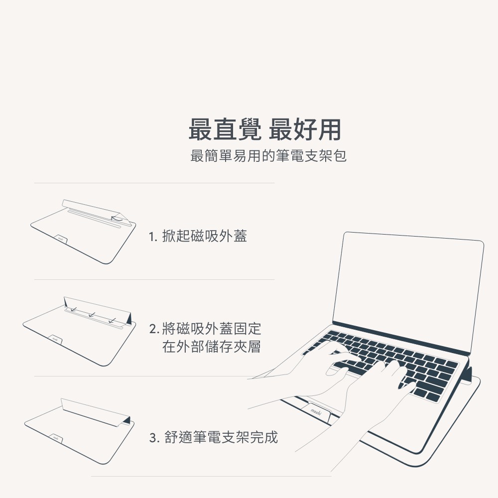 Moshi Muse 13吋 三合一多功能筆電支架包(貝殼白), , large