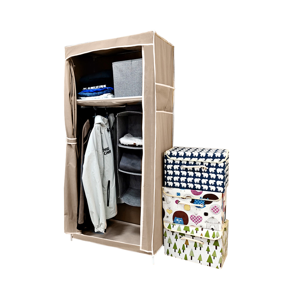 【上手家居】單人簡易衣櫥 咖啡色簡易衣櫃(布衣櫃/簡易衣櫃/組裝衣櫃/衣櫃/衣櫥/小衣櫃/組合衣櫃/宿舍衣櫥), , large