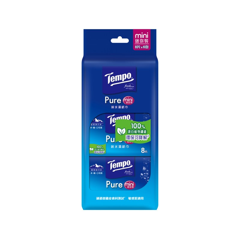 Tempo冰川純水濕巾迷你裝8抽x6, , large