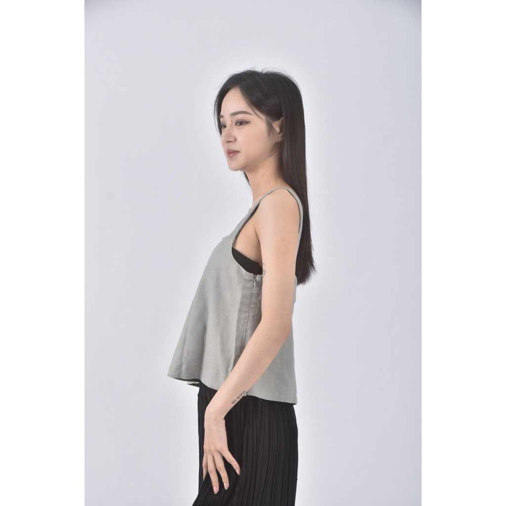 (S) yifan韓牌質感吊帶無袖綠色上衣二手衣, , large