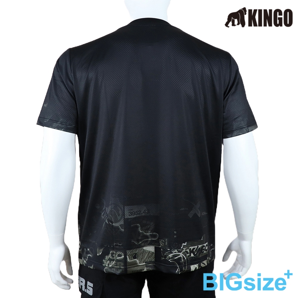 KINGO-大尺碼-排汗 圓領T-黑-413608, , large