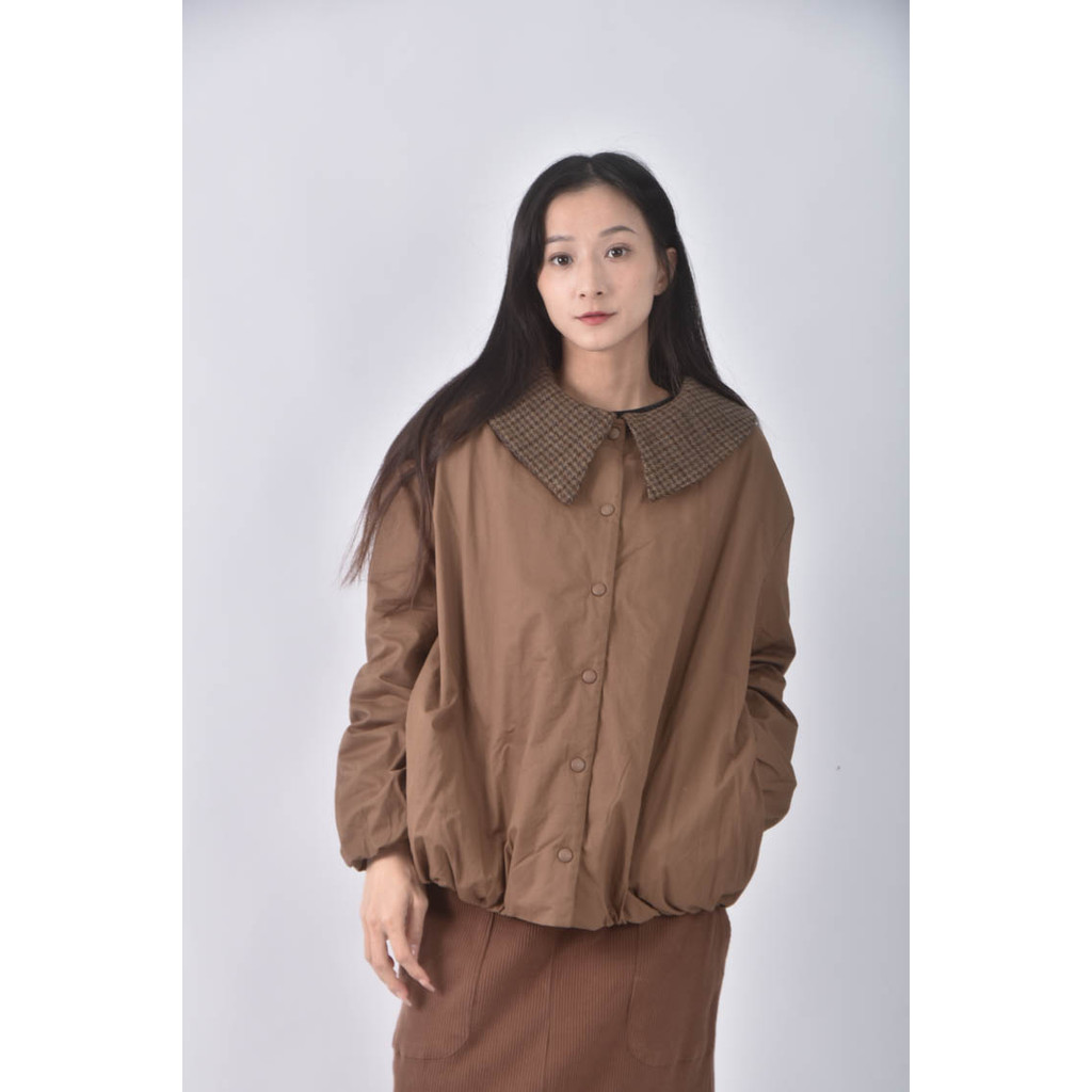 (XL) 邊縫棉質純棉棕色外套二手衣