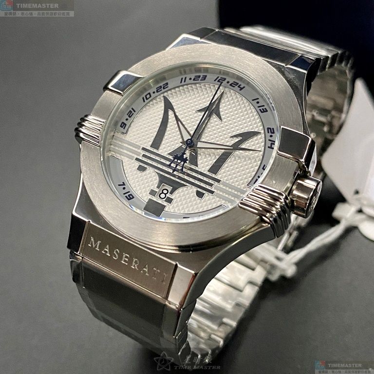 [星晴錶業]MASERATI手錶,42mm,R8853108002白色錶面銀錶殼銀色精鋼錶帶款, , large