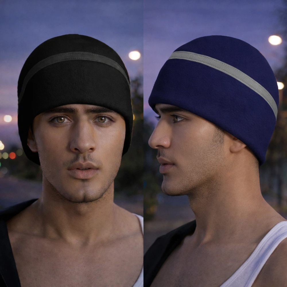 【A&R】夜行守護 反光條搖粒絨秋冬保暖帽 - 深海藍, , large