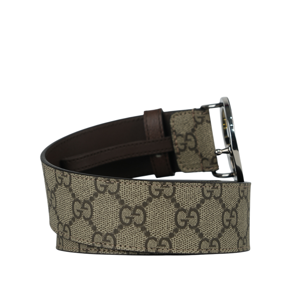 GUCCI Blondie GG 銀色標誌塗層帆布及皮革寬4cm皮帶 85cm/棕色, , large