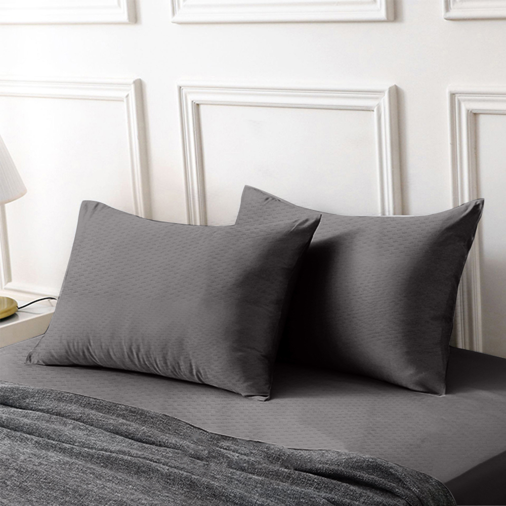 【寢室安居】護理級銀離子100%防水防蹣抗菌透氣保潔枕套-1對-深灰, , large