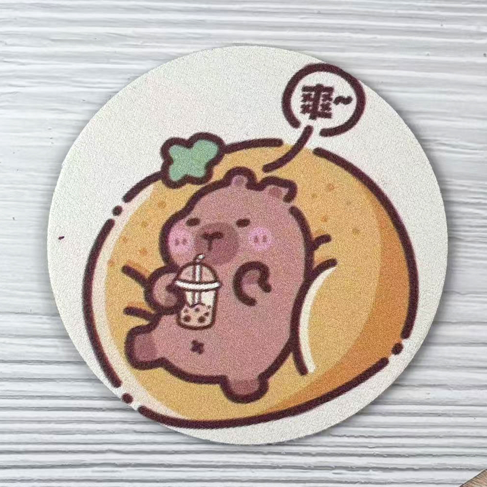 水豚杯墊【4款可選】 科技皮 珪藻土 吸水快乾 方便收納 防滑底部 快速吸水 珪藻土杯墊 水豚, , large
