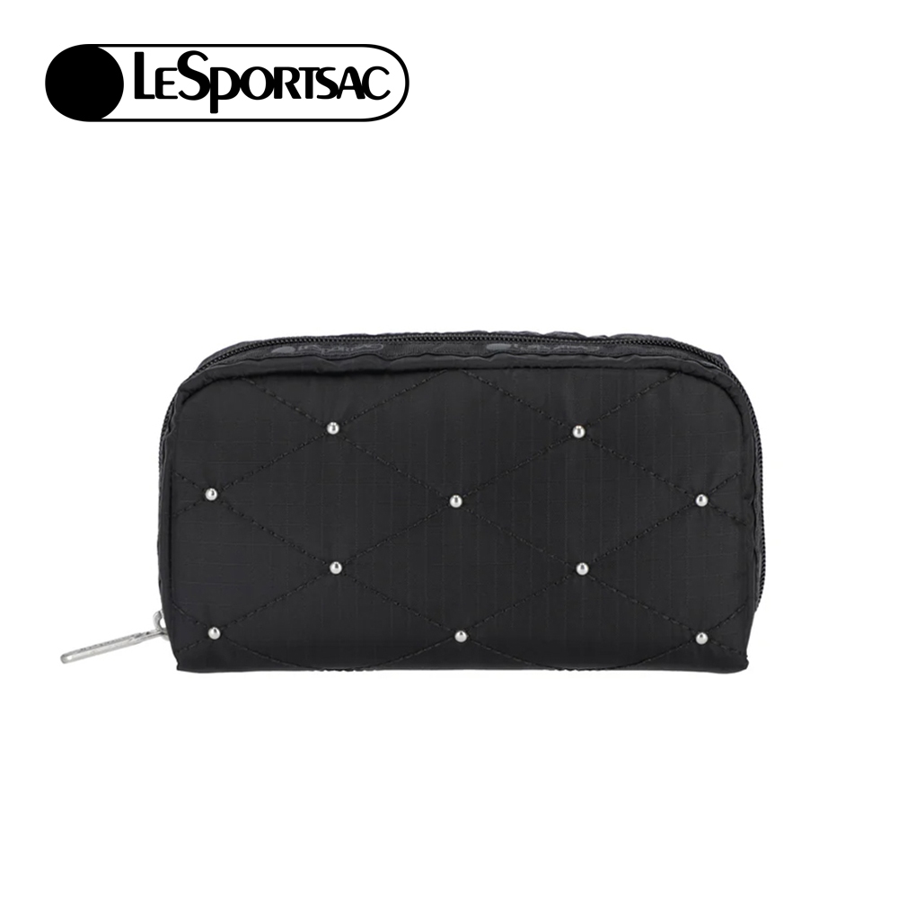|快速出貨|Lesportsac Rectangular Cosmetic 長形化妝包 送禮推薦-黑色格紋釘飾, , large