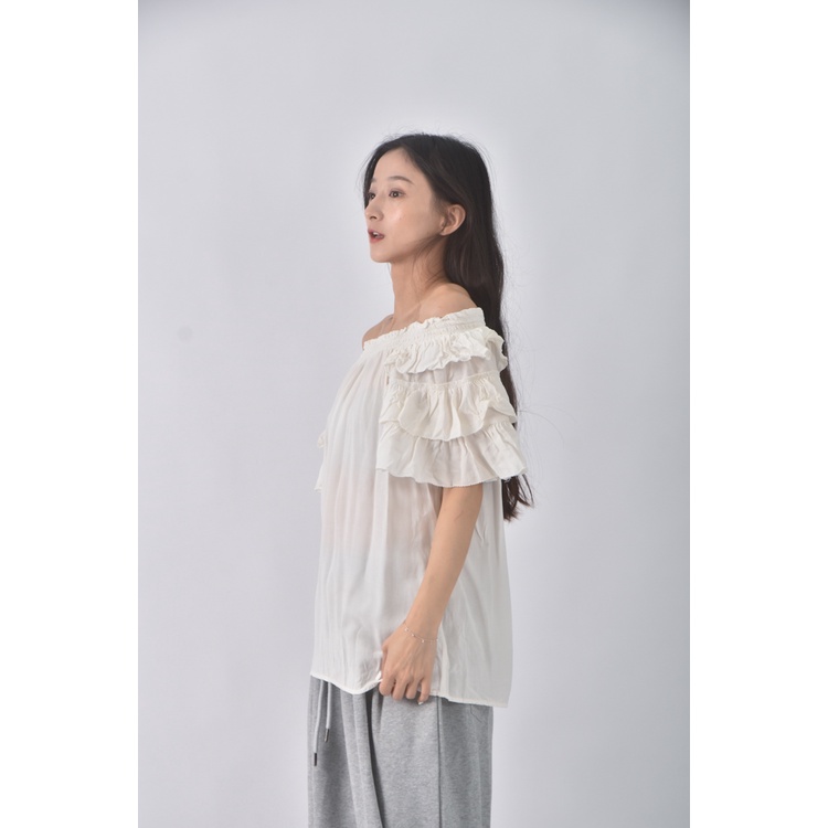 (S) gap一字領白色短袖上衣二手衣, , large