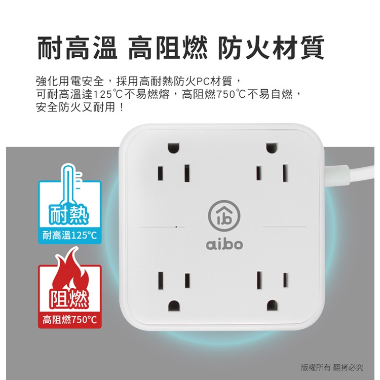 aibo 無印風 3孔4座 USB延長線 1.8米 全新安規 3個USB 加寬插座間距 1開4插 延長線 【現貨】, , large
