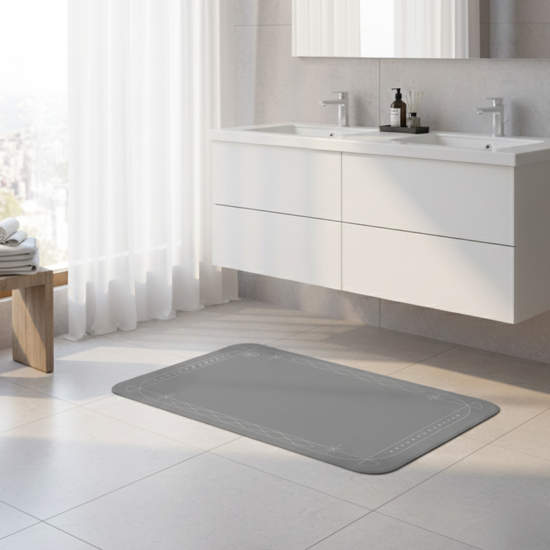 【Monster】 Soft Diatomaceous Earth Absorbent Mat &ndash; Border Series (60x40cm) &ndash; Gray Border, , large